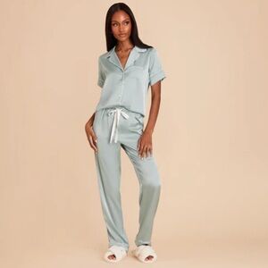 Birdy Grey PJ Set - Jonny Satin Short Sleeve Top and Long Pants Set - Sage